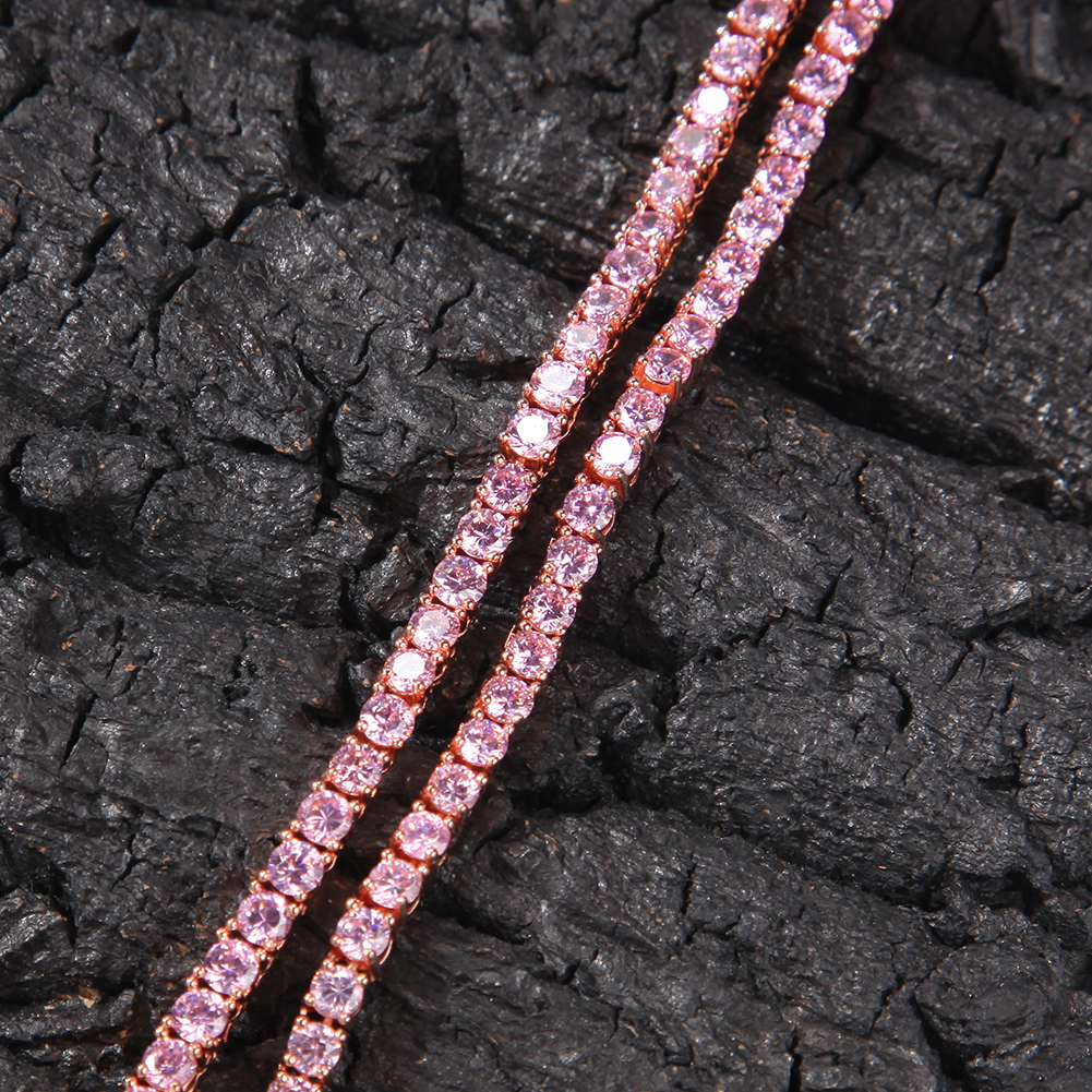 New Fashion Jewelry Rose Gold Pink cuban link Tennis Chain Cubic Zirconia Necklace Hip Hop choker Punk Glittering Iced Out Luxury Punk Party Gifts for