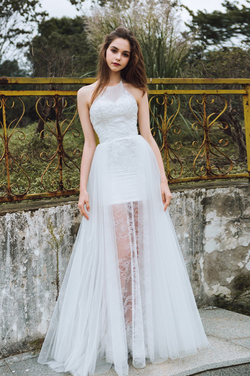 2022 A-Line Wedding Dresses Spaghetti Sleeve-less Custom made Appliques Race Floor-length White Ivory Bridal Gowns