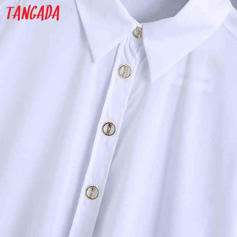 Women Retro Oversized White Long Blouse Golden Buttons Chic Female Casual Loose Shirt Blusas BE443 210416