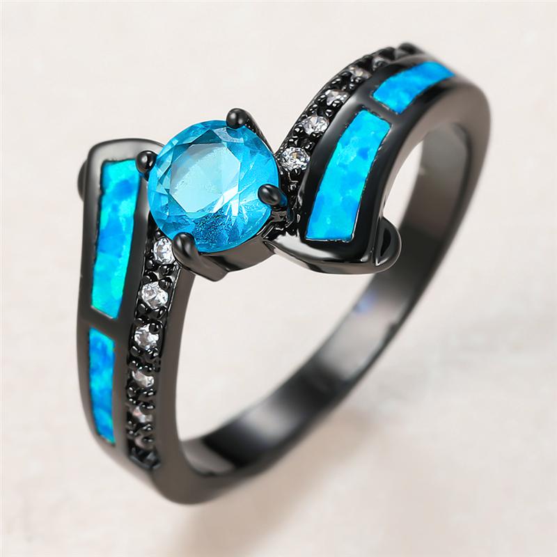 Cute Female Blue Opal Stone Ring Trendy 14KT Black Gold Wedding Rings Vintage Bride Round Zircon Engagement For Women
Cute Female Blue Opal Stone Ring Trendy 14KT Black Gold Wedding Rings Vintage Bride Round Zircon Engagement For Women