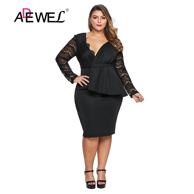 Casual Dresses ADEWEL Sexy Black White Lace Stitching Surpliced V Neck Plus Size Dress 2021 Woman Party Night Robe Femme 5XL
Casual Dresses ADEWEL Sexy Black White Lace Stitching Surpliced V Neck Plus Size Dress 2021 Woman Party Night Robe Femme 5XL
