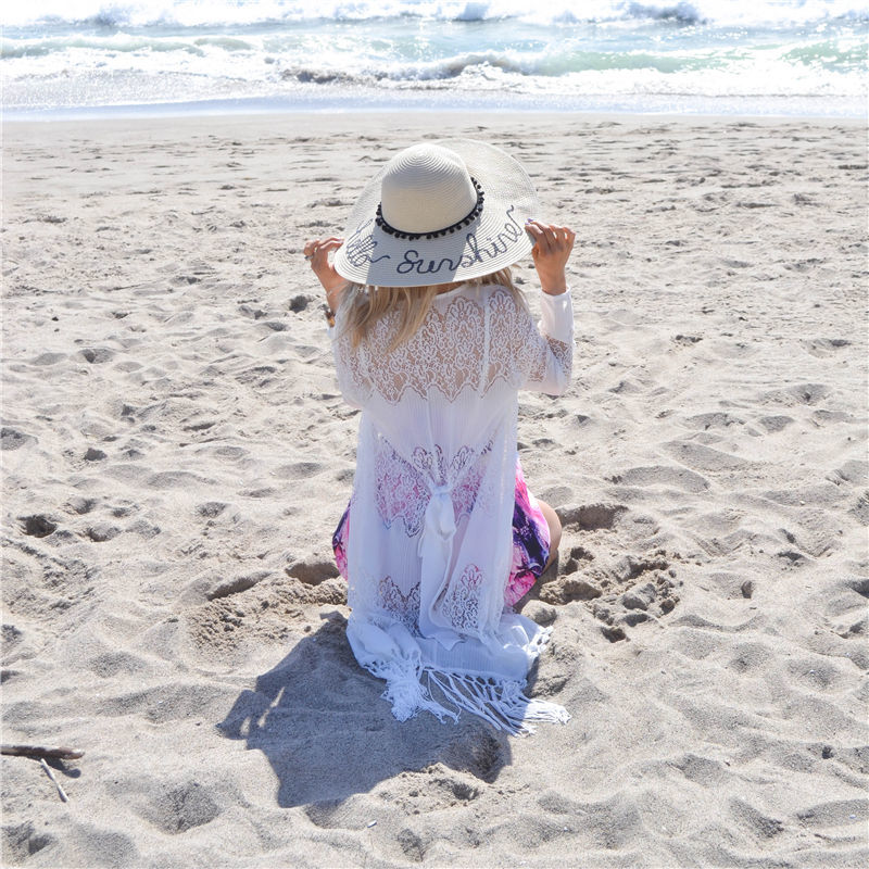 Tunics for beach Long Lace Beach Dress Women Swim Cover up Plus size Saida de Praia Robe Plage Kaftan #Q1011 210420