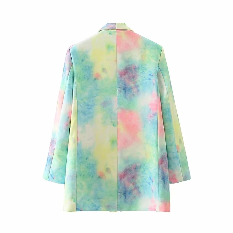 casual women elegant tie dye long blazers fashion ladies loose patchwork jacket suits vintage female chic suit girls 210430
