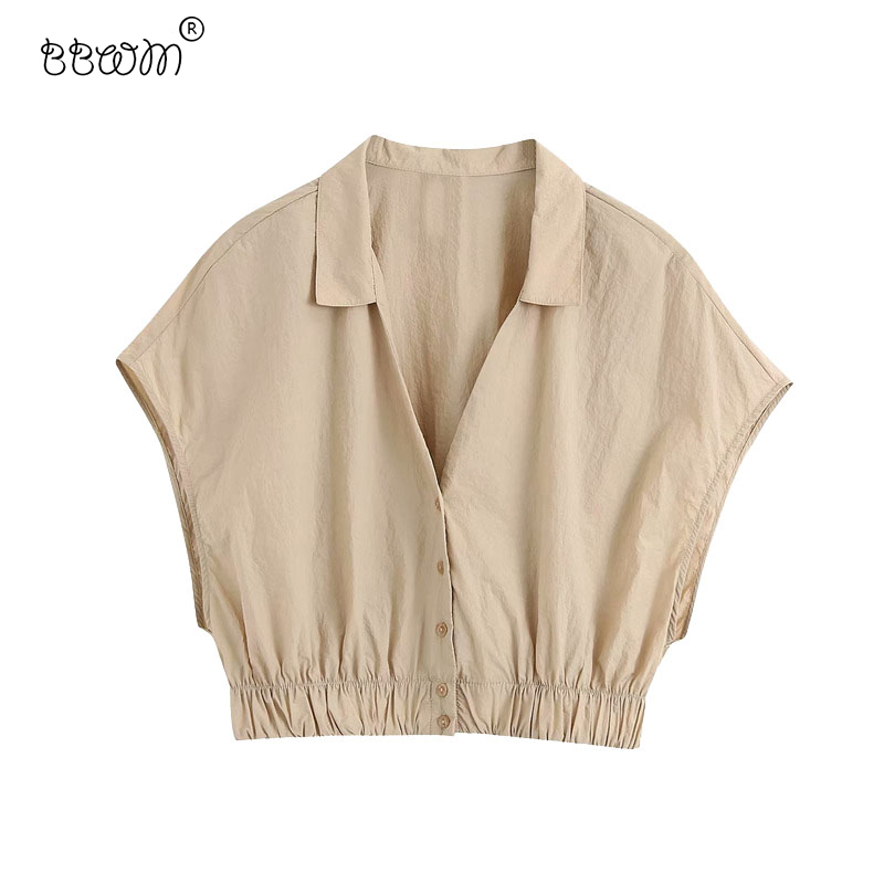 Women Fashion Buttons Solid Cropped Blouses Vintage Female Sleeveless Elastic Hem Shirts Casual Chic Tops 210520, As picture
Women Fashion Buttons Solid Cropped Blouses Vintage Female Sleeveless Elastic Hem Shirts Casual Chic Tops 210520, As picture