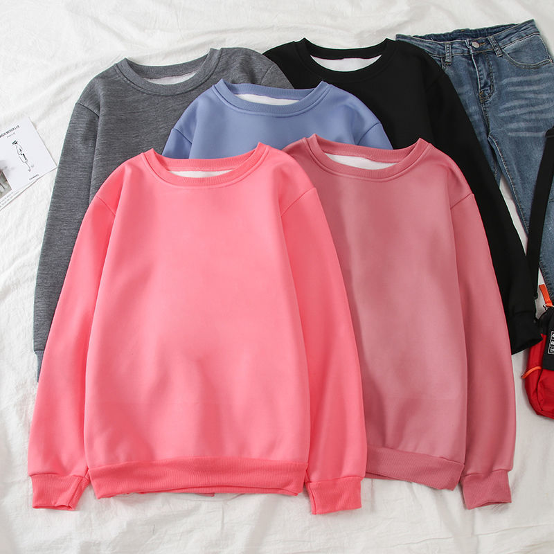 Autumn Winter Solid Hoodies Women Casual O Neck Long Sleeve Thicken Warm Sweatshirts Korean Black Loose Female Plus Size 210522