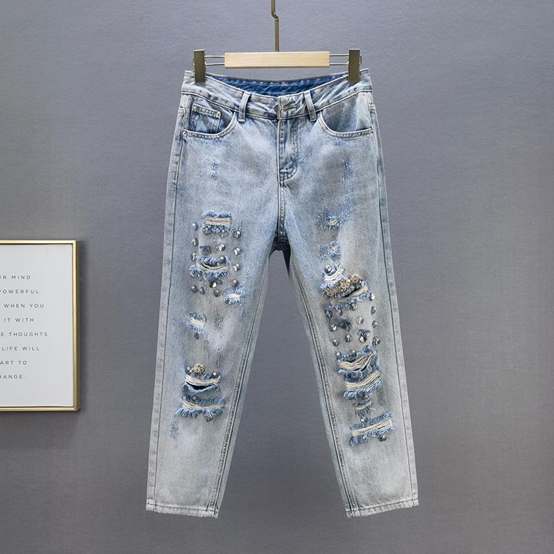 Women's Jeans Hole For Women 2022 Spring/Summer Loose European Goods Denim Diamond Sequins Decoration Cropped Pants Jean Mujer, Blue
Women's Jeans Hole For Women 2022 Spring/Summer Loose European Goods Denim Diamond Sequins Decoration Cropped Pants Jean Mujer, Blue
