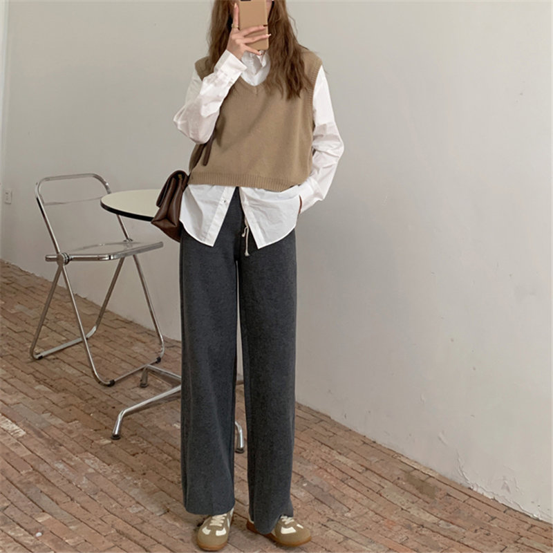 Korean Minimalist Solid All Match Fashion Women Slender Thicken Straight Female Trousers High Waist Pants 210421
