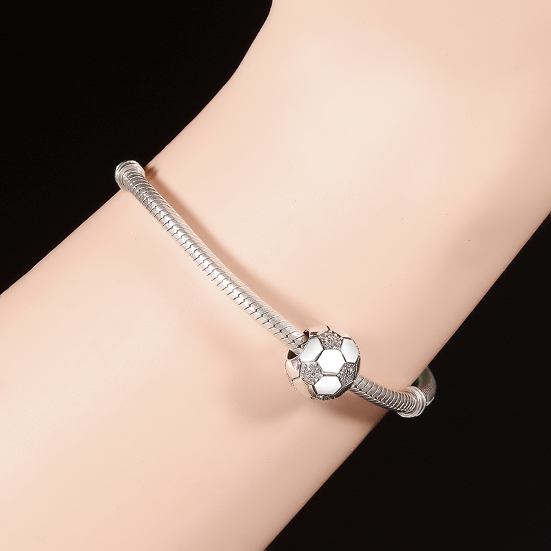 Summer Collection 925 Sterling Silver Sparkling Football Soccer Beads Fit Original Pandora Charms Bracelet Jewelry