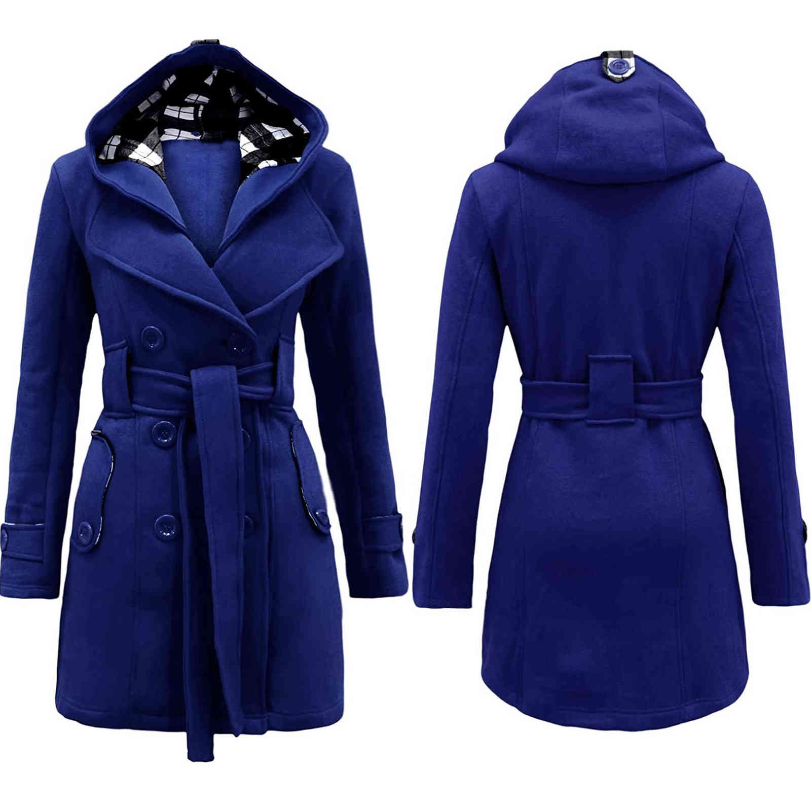 Winter Hooded Coat Women Long Sleeve Adjustable Sashes Double-breasted Warm Fashion Parka Solid Pockets Woman Casual Overcaot 211130
