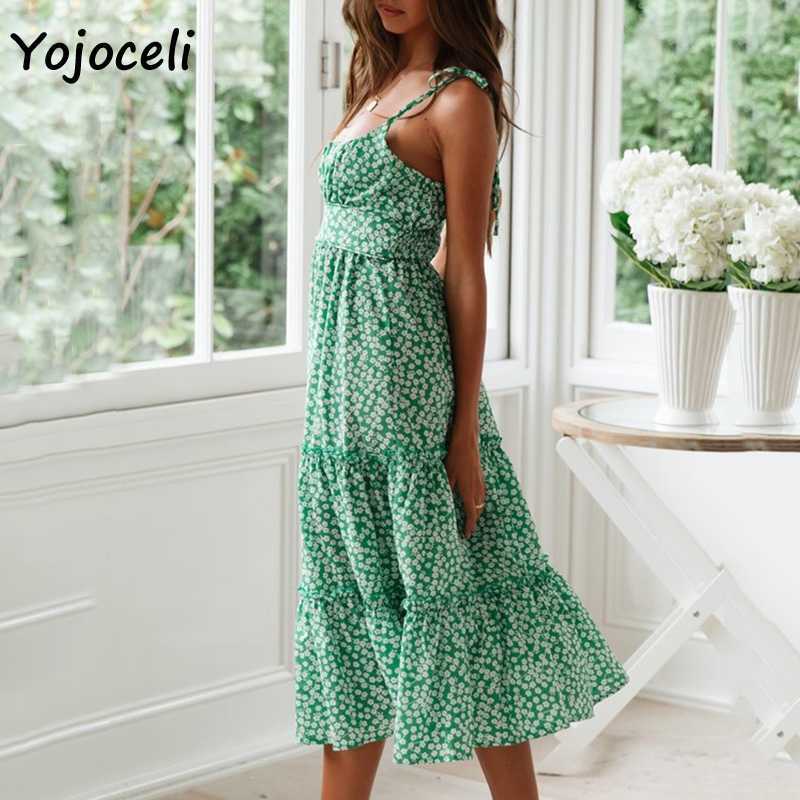 Yojoceli chic floral print sundres boho beach midi female vestidos big pendulum 210609