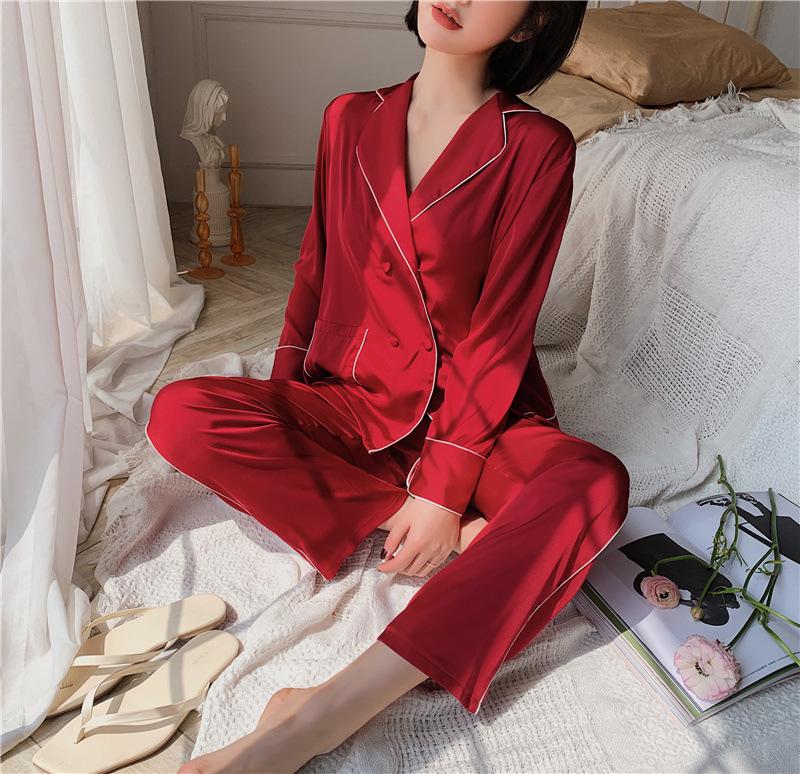 Summer Satin 2PCS Pajamas Suit Women Shirt&Pants Sleepwear Silky Homewear Pyjamas Casual Kimono Gown Intimate Lingerie Women's