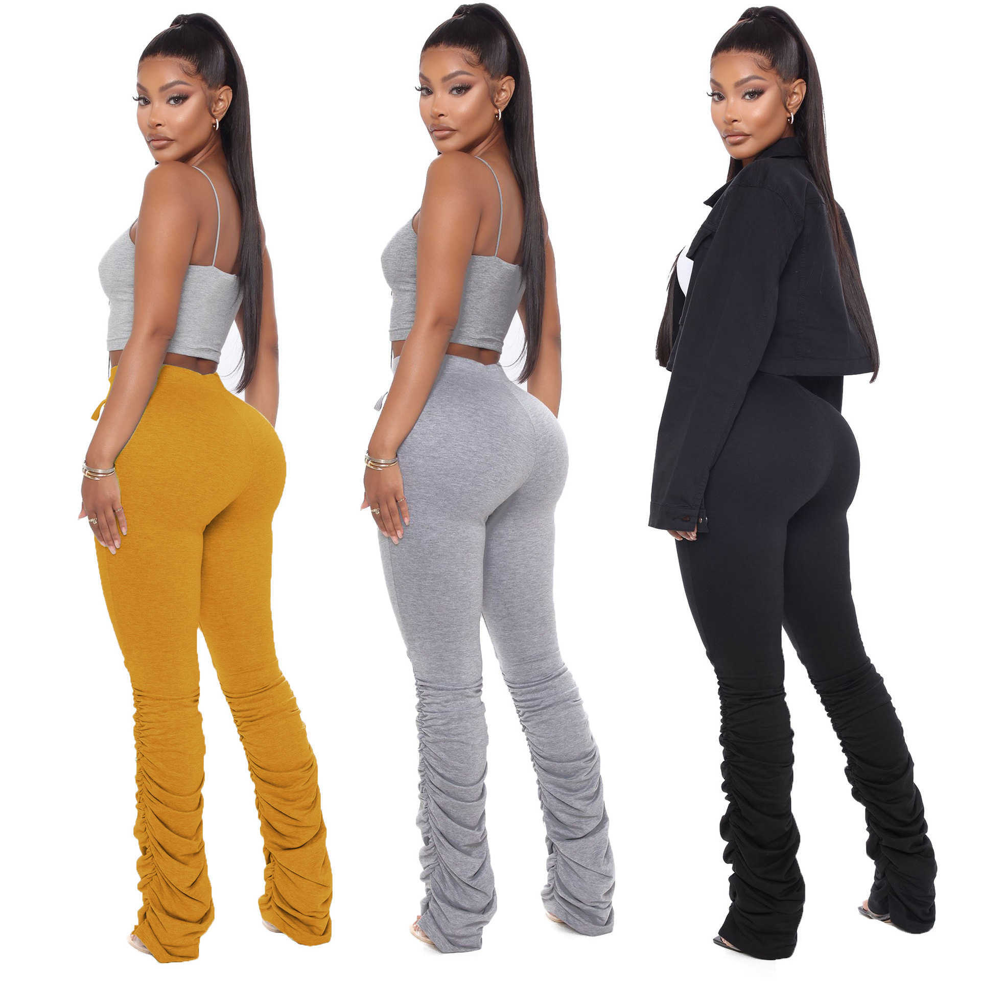 Autumn High Waist Drawstring Sweatpants Womens Stacked Pants Winter Clothes Woman Hole Skinny Casual Plus Size Trouses Mujer 210604