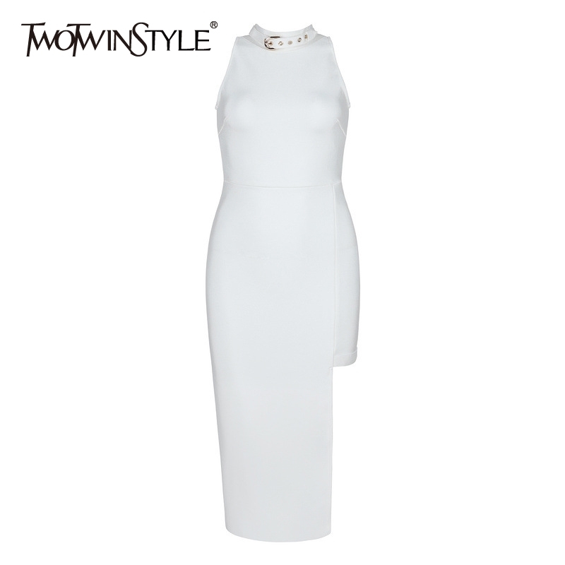 TWOTWINSTYLE Sexy Party Solid Dress For Women Turtleneck Sleeveless High Waist Zipper Irregular Hem Slim Dresses Female Summer 210517, White
TWOTWINSTYLE Sexy Party Solid Dress For Women Turtleneck Sleeveless High Waist Zipper Irregular Hem Slim Dresses Female Summer 210517, White