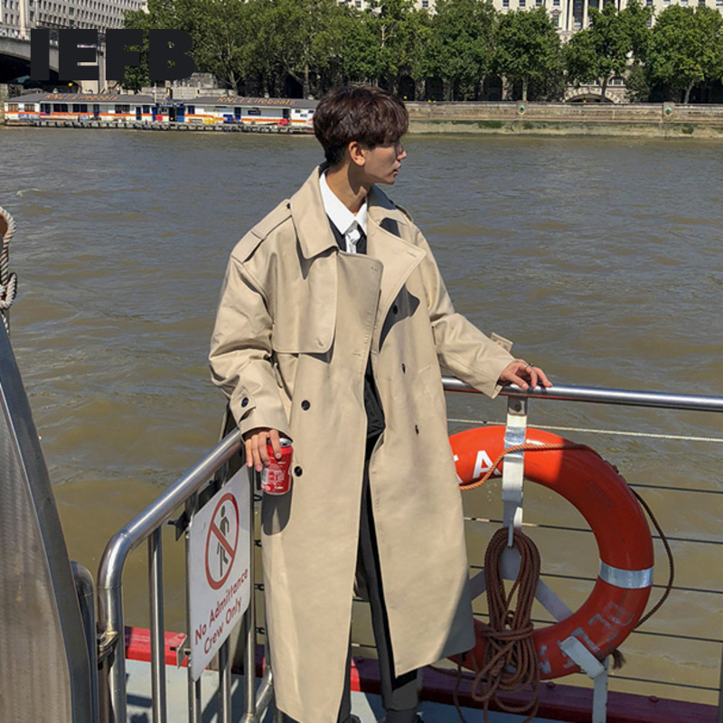 IEFB /Men's Wear Spring Fashion Handsome Windbreaker Trend Overcoat Loose Long Coat For Male Overknee Windbreaker 9Y880 210524