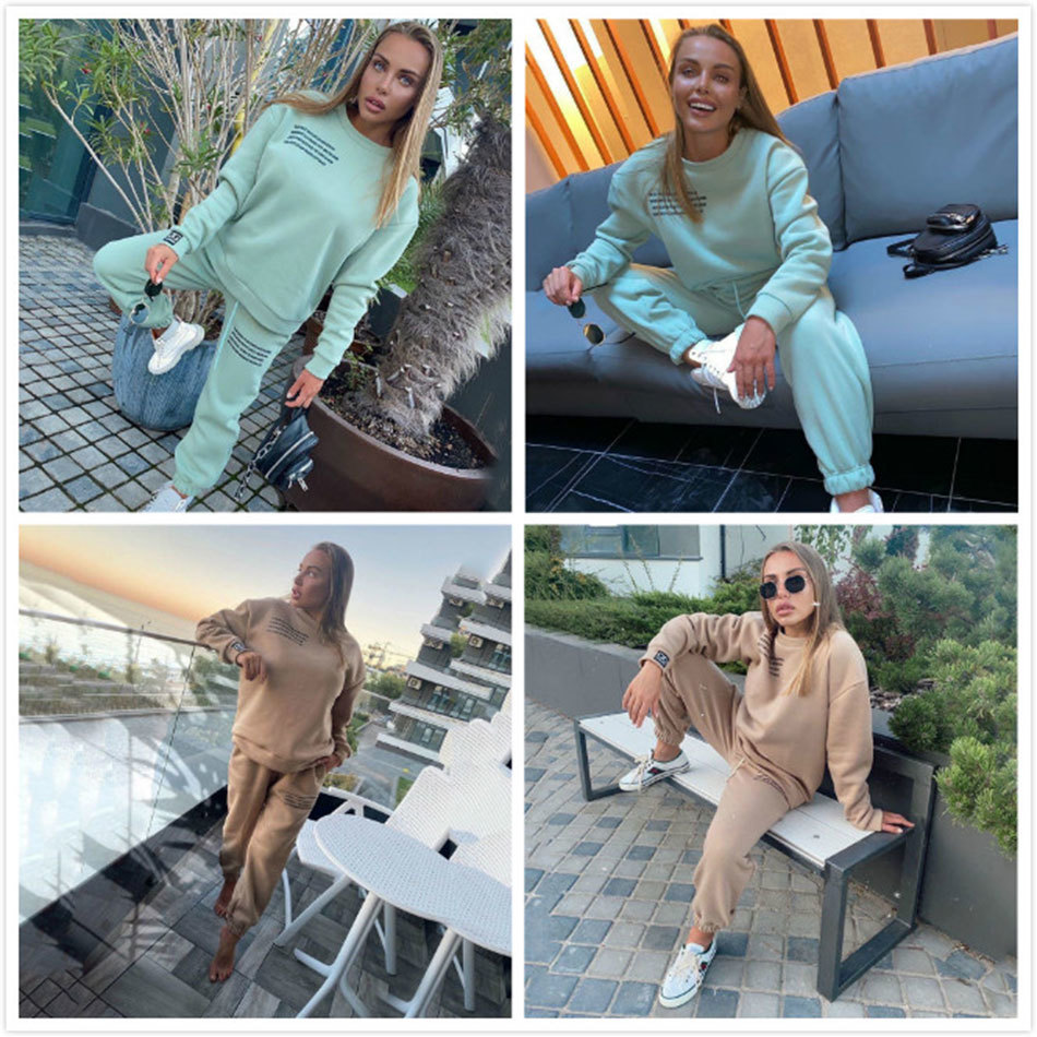 Free Women's Tracksuit Hoodies 2 Piece Set Pullover Sweatshirt + Pants Sport Fashion Suit Winter Casual Sportswear 210524