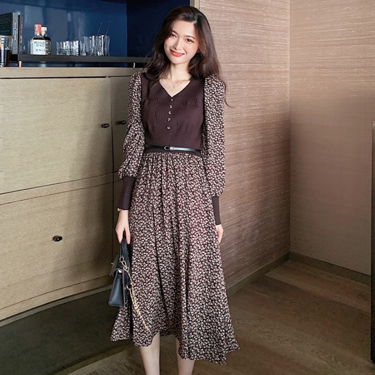 Autumn Winter Knitting Patchwork Foral Print Midi Dresses Korean Elegant Puff Long Sleeve High Waist Casual Dresses Vestido 210518, Photo color
Autumn Winter Knitting Patchwork Foral Print Midi Dresses Korean Elegant Puff Long Sleeve High Waist Casual Dresses Vestido 210518, Photo color