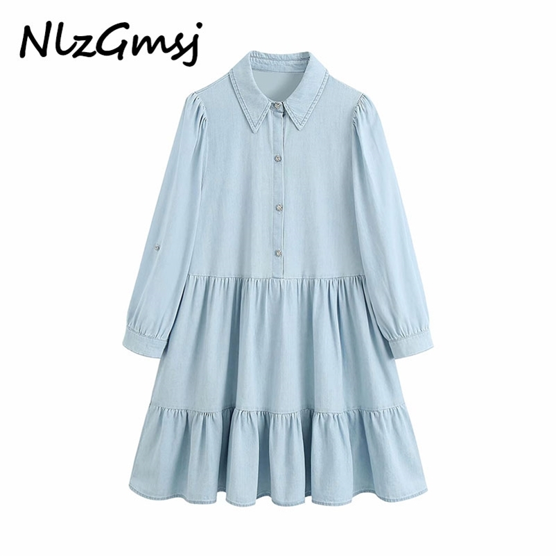 Women Chic Fashion Bejewelled Buttons Ruffled Mini Shirt Dress Vintage Lapel Collar Long Sleeve Female Dresses 210628, As picture
Women Chic Fashion Bejewelled Buttons Ruffled Mini Shirt Dress Vintage Lapel Collar Long Sleeve Female Dresses 210628, As picture
