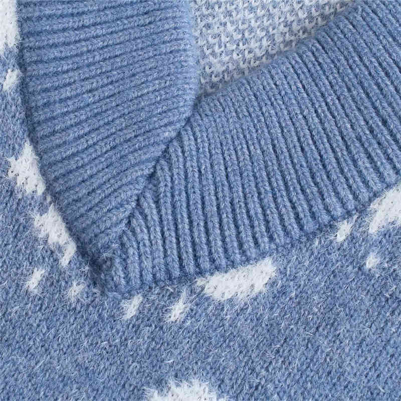 Casual Woman Loose Blue Clouds V Neck Knitted Vest Spring Fashion Ladies Sleeveless Sweaters Girls Sweet Soft Knitwear 210515