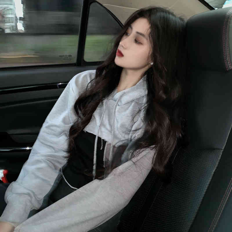 autumn korean style short Women Sweatshirts Long Sleeve loose soild color Sweatshirt Womens pullovers (C2856) 210423