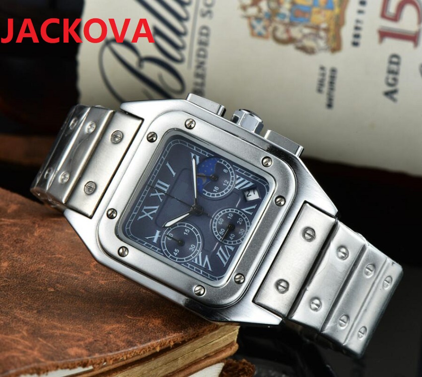 Mens Sports Quartz Movement Male Time Clock Watch 44mm full stainless steel famous President stopwatch Analog Square Roman Dial Watches All Sub Dials Working, As pic
Mens Sports Quartz Movement Male Time Clock Watch 44mm full stainless steel famous President stopwatch Analog Square Roman Dial Watches All Sub Dials Working, As pic
