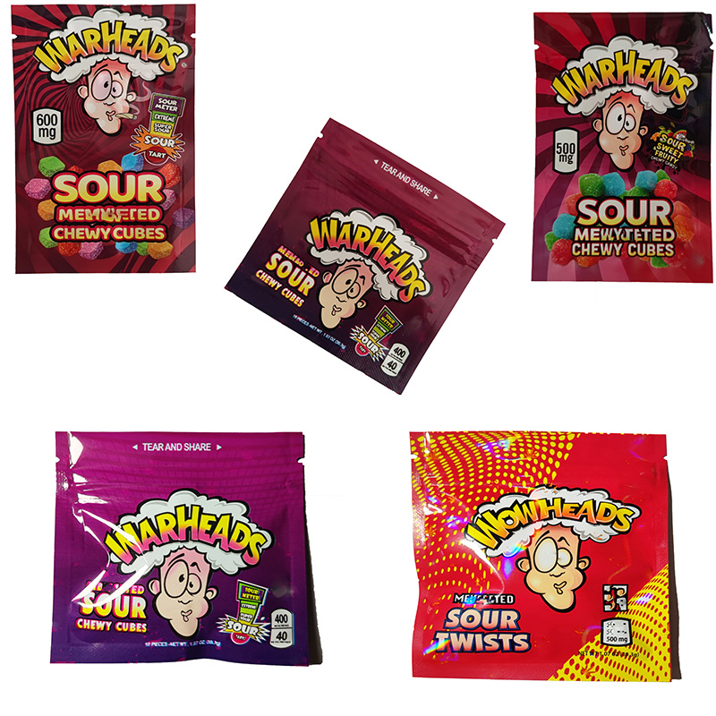 Wholesale Warheads Gummies packing Bags sour Candy Gummy 400MG 500MG 600MG Zipper resealable Edibles Retail Packaging Dry Flower Smell Proof Mylar Bag
Wholesale Warheads Gummies packing Bags sour Candy Gummy 400MG 500MG 600MG Zipper resealable Edibles Retail Packaging Dry Flower Smell Proof Mylar Bag