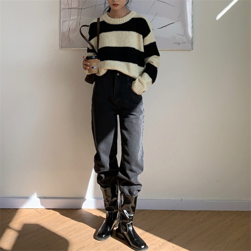 Vintage High Waist Wide Leg Denim Pants Women OL Work Wear Arrival Autumn Spring Jeans Trousers Femme 210421