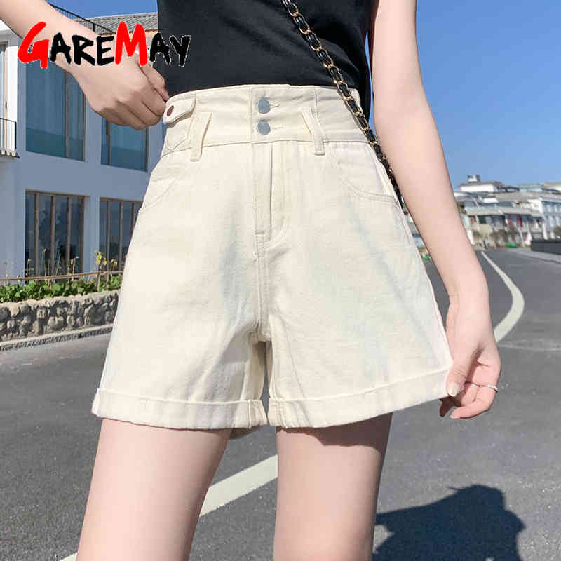 White Denim Shorts for Women Wiht High Waist Casual Wide Leg Loose Blue Intage Female Summer Shorte Femme 210428
