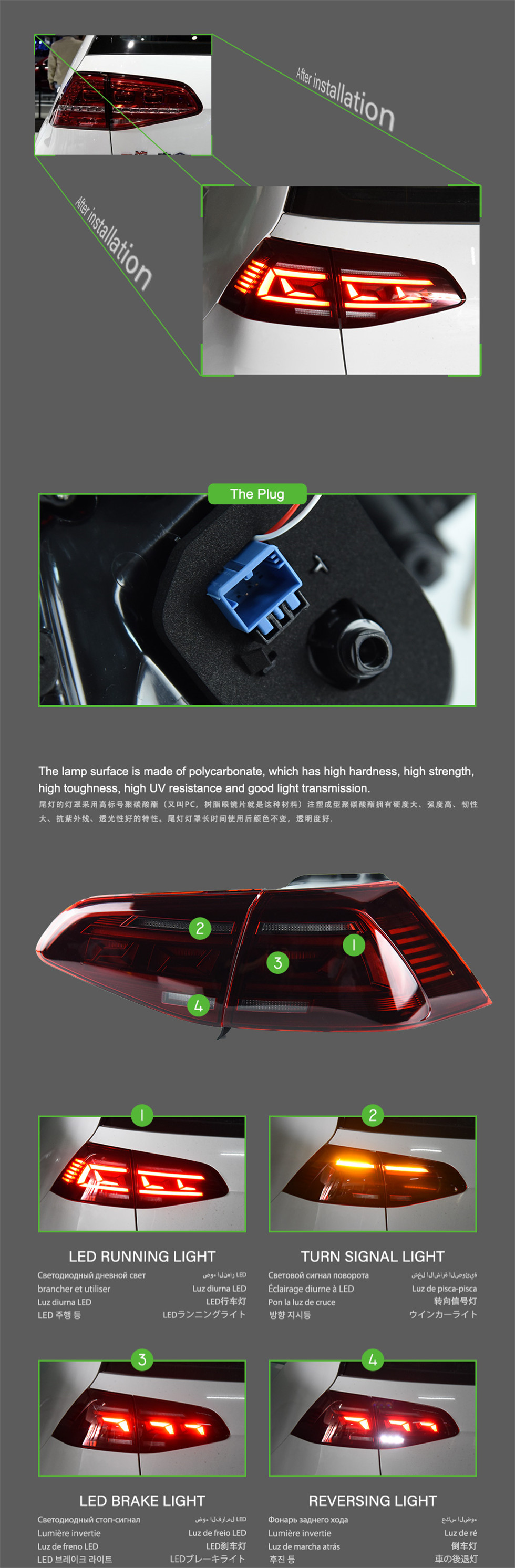 Automotive DRL lamp For VW Golf 7 LED Turn Signal tail light 2013-20 Golf 7.5 Rear Brake Reversing Lights