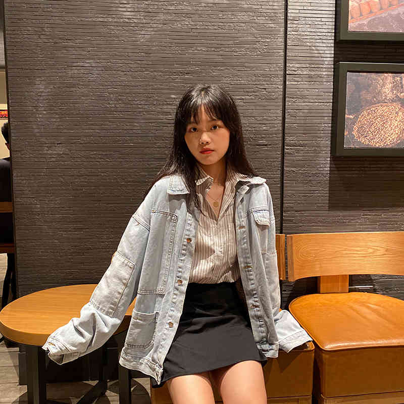 Patchwork Denim Women Jackets Pocket Streetwear Autumn Fashion Korean Mujer Chaqueta BF Style Jacket 18049 210415