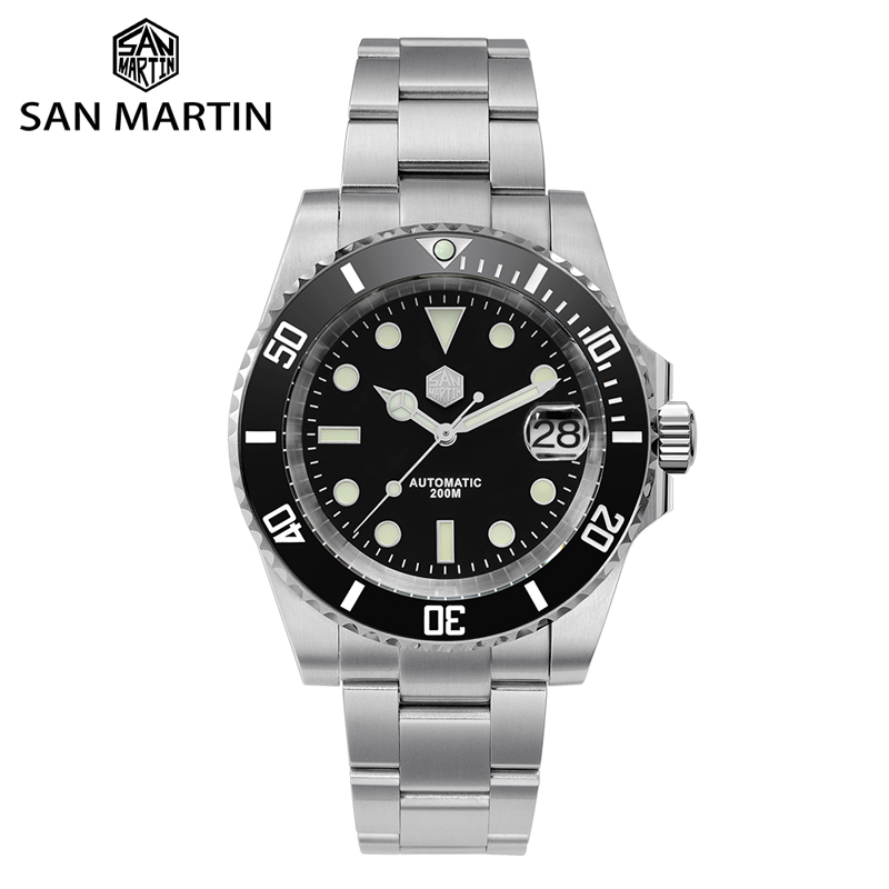 San Martin Diver Water Ghost Luxury Sapphire Crystal Men Automatic Mechanical Watches Ceramic Bezel 20Bar Luminous Date Windowg, Green bracelet
San Martin Diver Water Ghost Luxury Sapphire Crystal Men Automatic Mechanical Watches Ceramic Bezel 20Bar Luminous Date Windowg, Green bracelet