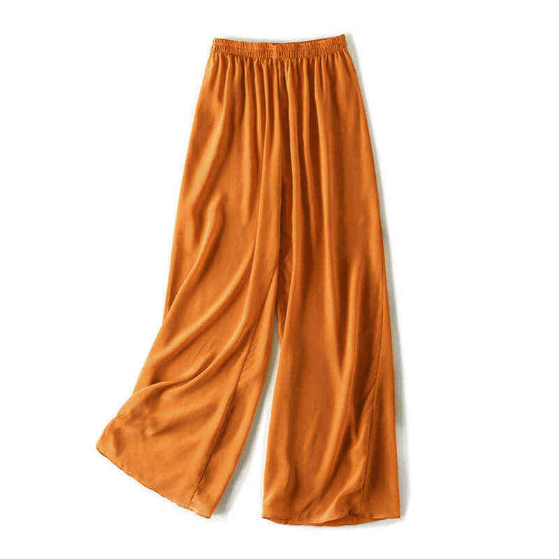 SuyaDream Women Wide Leg Pants 100%Real Silk Solid Elastic Waisted Long Office Lady Spring Summer Trousers Black 211115