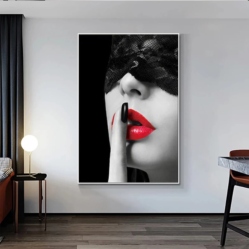 Modern Fashion Sexy Red Lips Canvas Painting Women Posters and Prints Living Room Bedroom Wall Art Pictures Home Bar Decoration