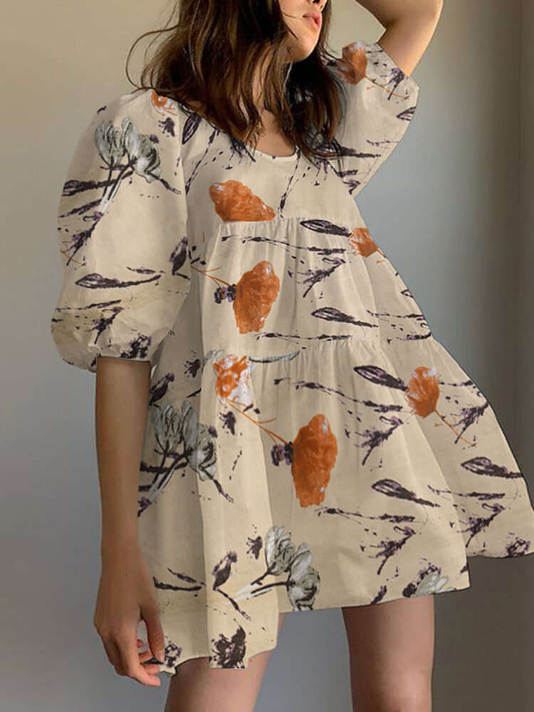 Floral Print Round Neck Puff Sleeve Pleated Tiered Holiday Casual Mini Dress, Black;gray
Floral Print Round Neck Puff Sleeve Pleated Tiered Holiday Casual Mini Dress, Black;gray