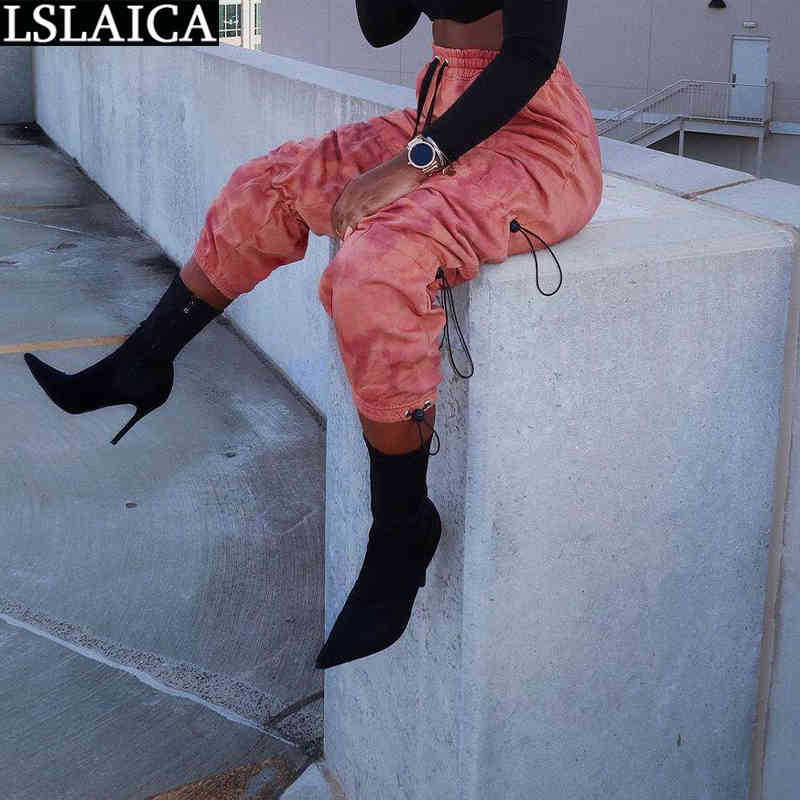 Woman Pants Casual Fashion Drawstring Printing Pocket All Match Sweatpants Women Elastic Waist Streetwear Femme Pantalon 210520