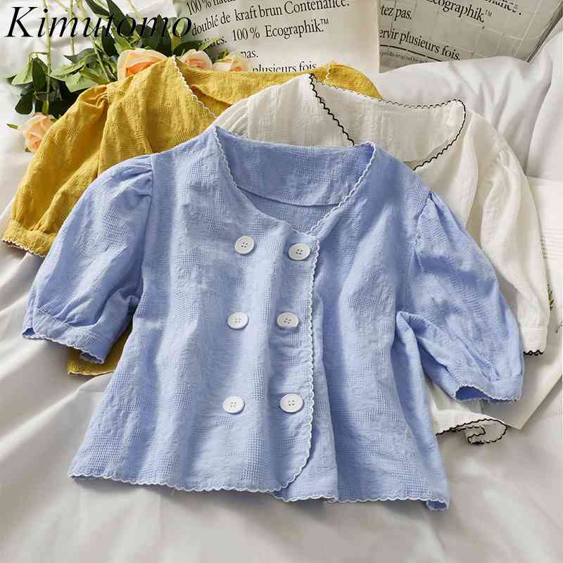 Kimutomo Double Breasted V-neck Blouse Women Solid Bubble Sleeve Shirt Female Slim Korean Fashion Tops Casual 210521, White
Kimutomo Double Breasted V-neck Blouse Women Solid Bubble Sleeve Shirt Female Slim Korean Fashion Tops Casual 210521, White