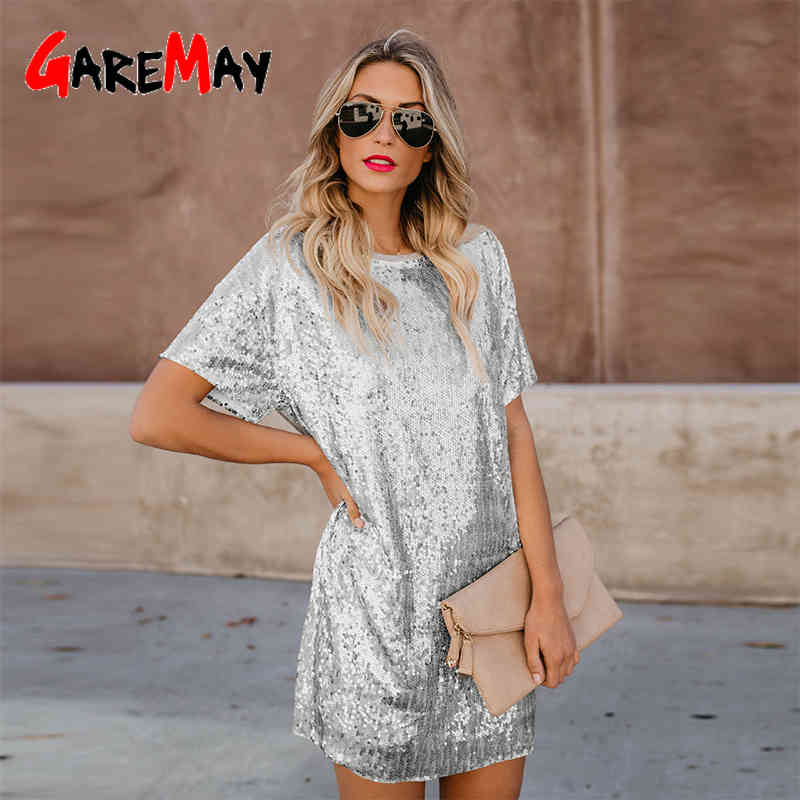 Rose Gold Sequin Dresses Woman Party Night Slim Short Sleeve Patchwork Bodycon Nightclub Mini Vintage Dress Vestido Lentejuelas 210428