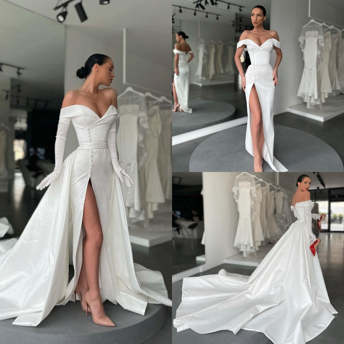 Elegant Satin Mermaid Side Split Wedding Dresses Bride Gowns 2021 Off The Shoulder Long Sleeve Nigerian vestido de novia, Lavender
Elegant Satin Mermaid Side Split Wedding Dresses Bride Gowns 2021 Off The Shoulder Long Sleeve Nigerian vestido de novia, Lavender