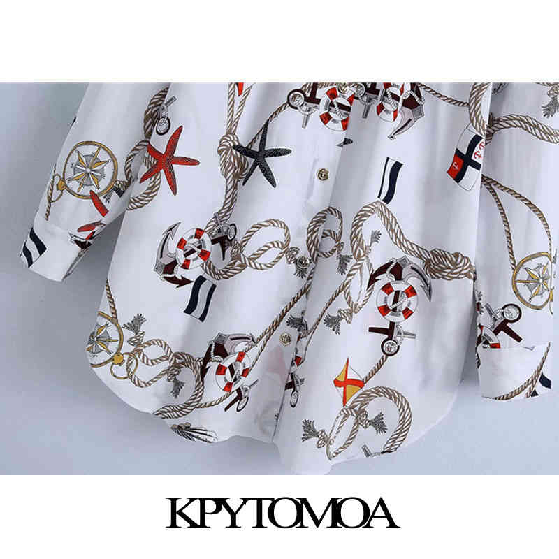 Women Fashion Oversized Printed Button-up Blouses Long Sleeve Side Vents Female Shirts Blusas Chic Tops 210420