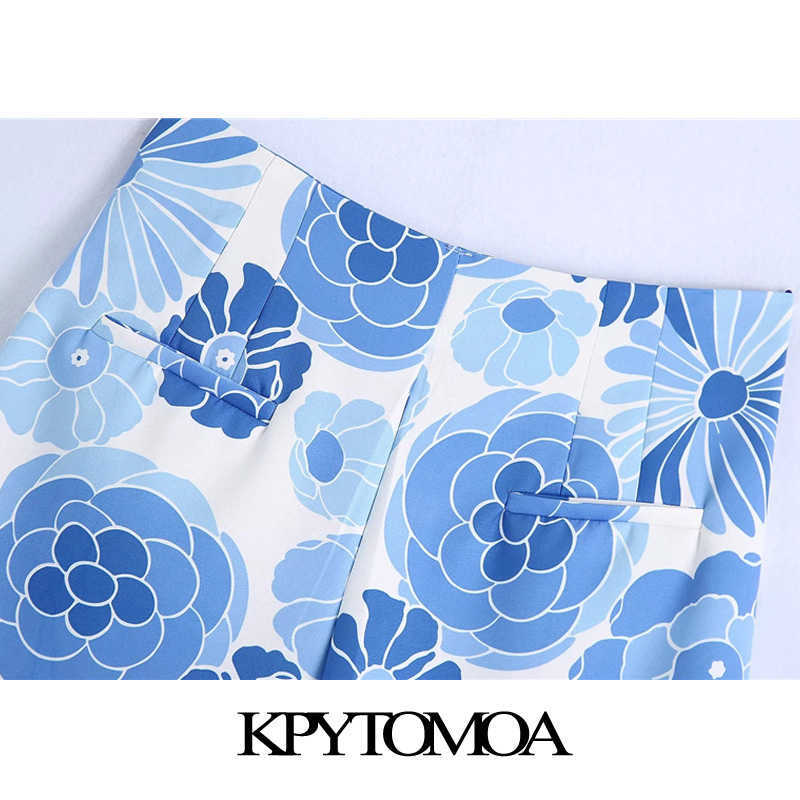 KPYTOMOA Women Chic Fashion Side Pockets Floral Print Bermuda Shorts Vintage High Waist Zipper Fly Female Short Pants Mujer 210724