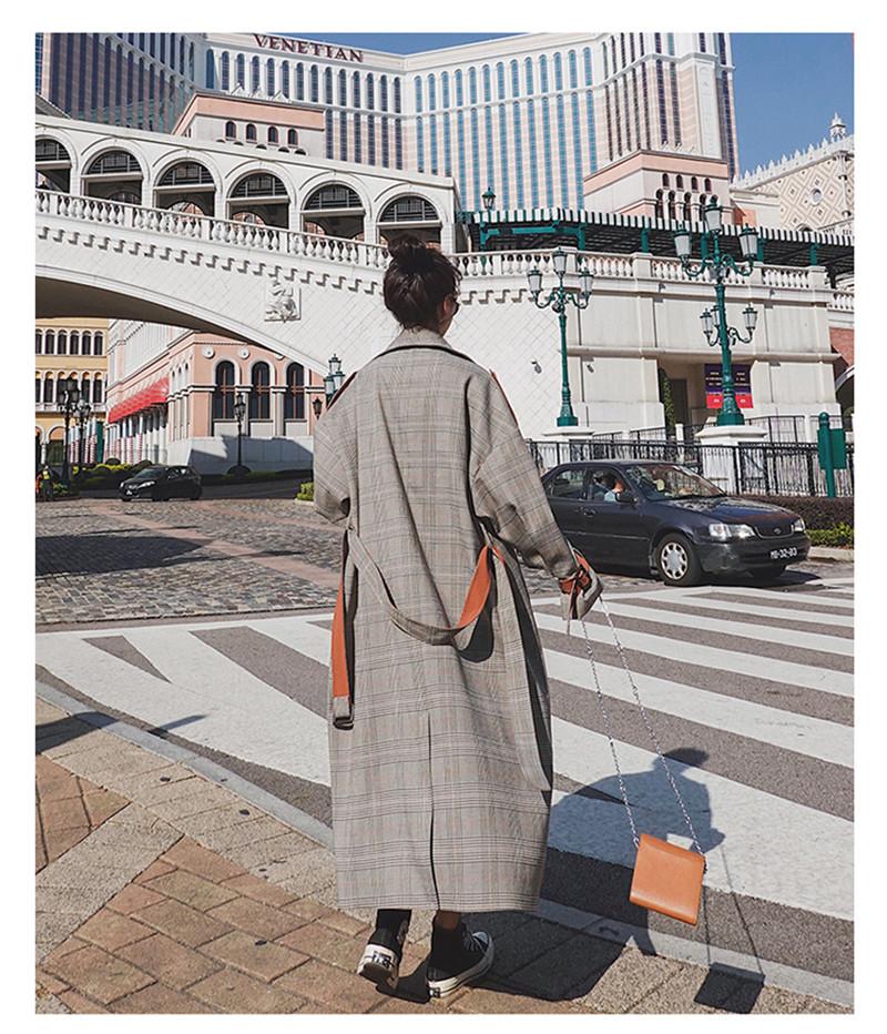 Spring Autumn Korean Retro Long Plaid Trench Coat Women Clothing Large Size Sleeve Windbreaker Overcoats M220 Women's Coats