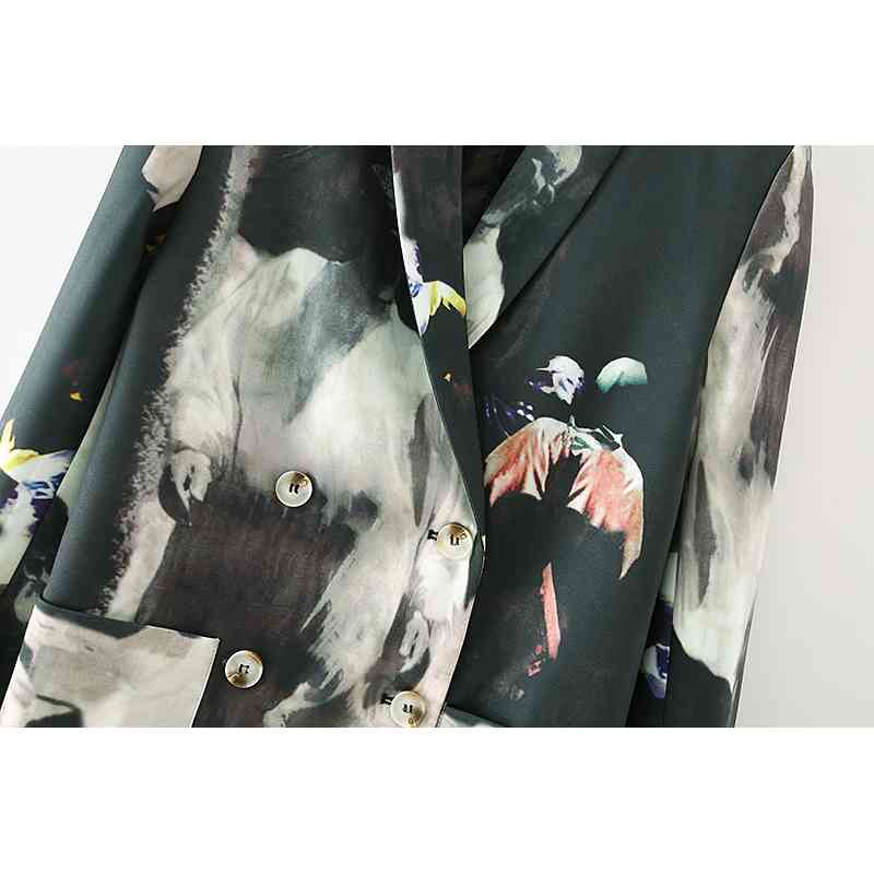Streetwear Women Tie-Dye Print Blazers Fashion Ladies Striped Patchwork Jacket Causal Female Chic Double Breasted Coat 210430