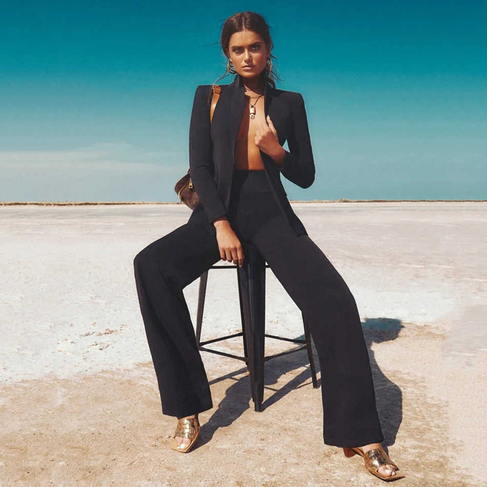 Ladies Work Pants Suit Ol 2-Piece Business Interview Uniform Smil Jacket And Wide Leg Office Sexy 210527