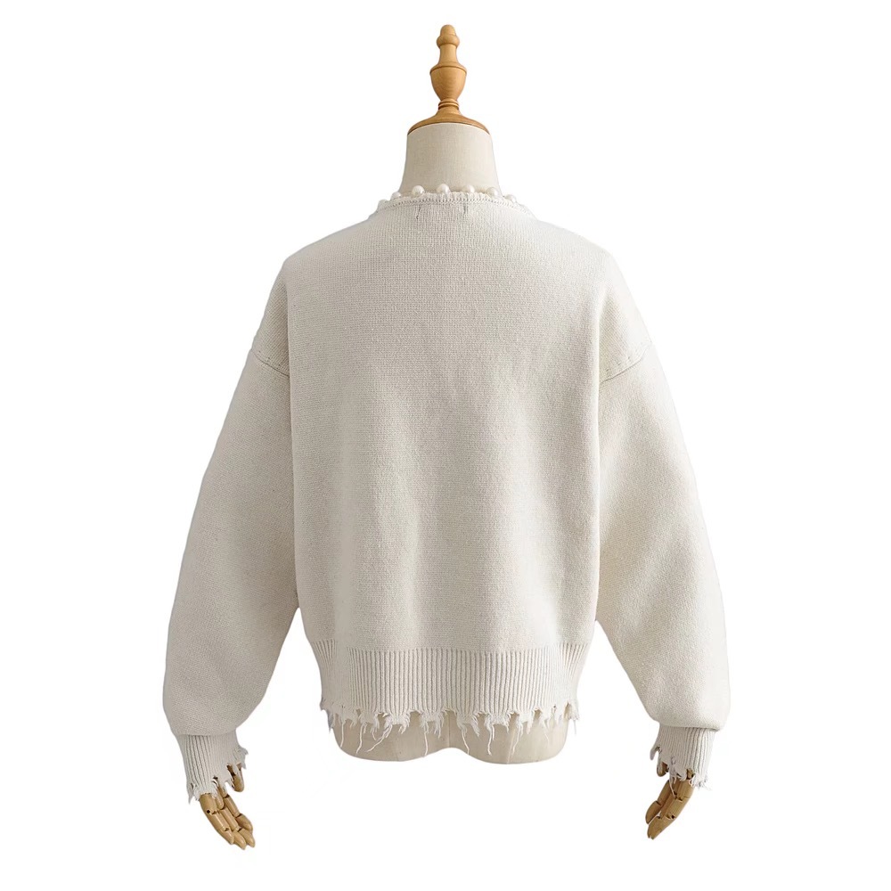 Vintage Oversized Round Collar Beading Pearl Cardigan Retro Long Sleeve Knitting Sweater Loose Jumper Cool girl Streetwear 210429