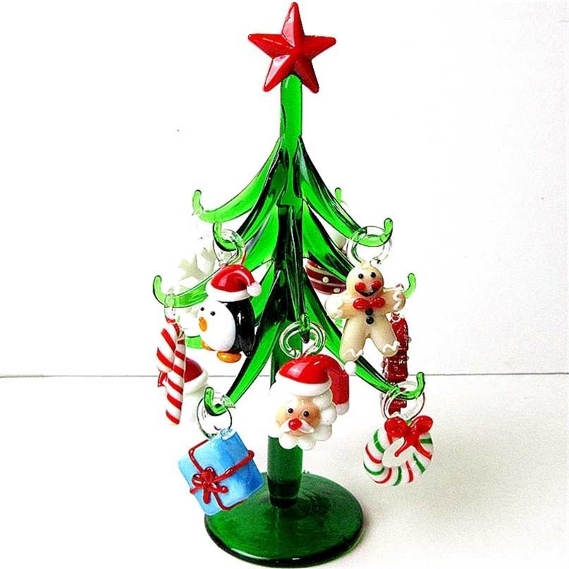 Murano Glass Plant Crafts Figurines Ornaments Home Decor Simulation Christmas Tree Small Sculpture With 12 Pendant Accessories 211108
