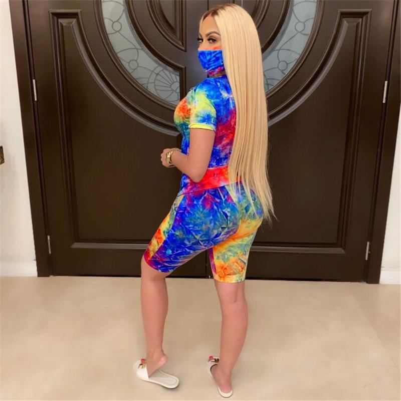 Tsuretobe Tie Dye Print 2 Piece Set Women Outfit Top And Biker Shorts Summer Clothes For 2021 Night Club Matching Sets Two Dress