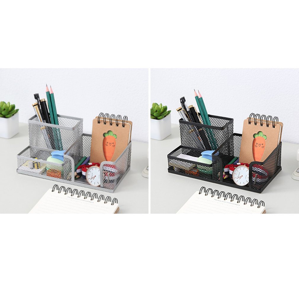 Pen Holder Creative Metal Iron Three Storage Pen holder Student stationery Desktop Office Storage
