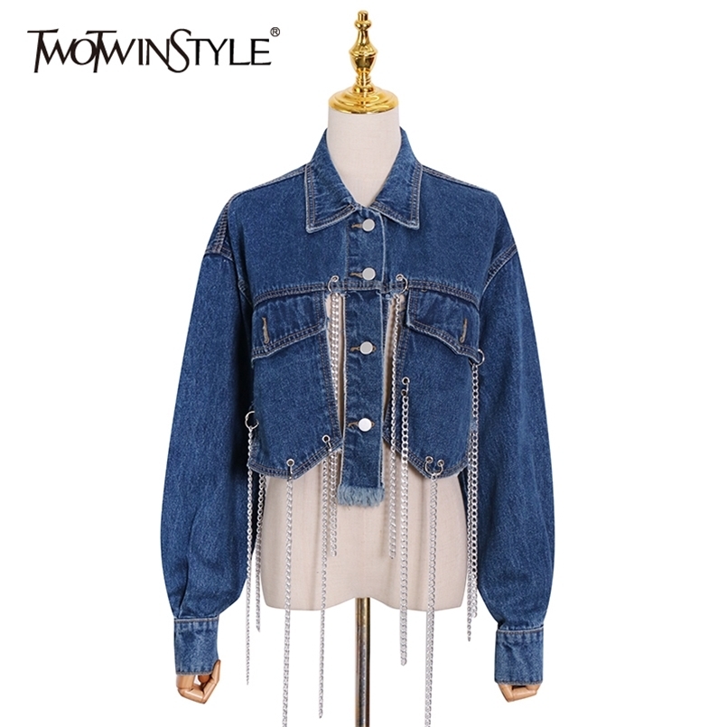 Casual Patchwork Chain Tassel Jacket For Women Lapel Long Sleeve Streetwear Short Denim Jackets Female Fashion 210524, Black
Casual Patchwork Chain Tassel Jacket For Women Lapel Long Sleeve Streetwear Short Denim Jackets Female Fashion 210524, Black
