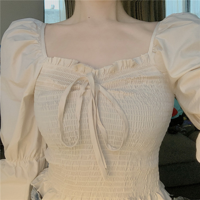 Autumn Women Blouses Sexy Shoulder Strapless Square Collar Shirts Solid Full Sleeve Slim Waist Tops Female Blusas 10161 210427
