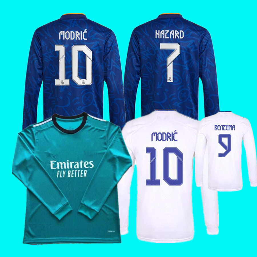 21 22 Real Madrid HAZARD MODRIC Long Sleeves Mens Soccer Jerseys 2021 2022 SERGIO RAMOS BENZEMA ISCO BALE MARIANO Home Away 3rd Football Shirt Uniform, Black;yellow
21 22 Real Madrid HAZARD MODRIC Long Sleeves Mens Soccer Jerseys 2021 2022 SERGIO RAMOS BENZEMA ISCO BALE MARIANO Home Away 3rd Football Shirt Uniform, Black;yellow