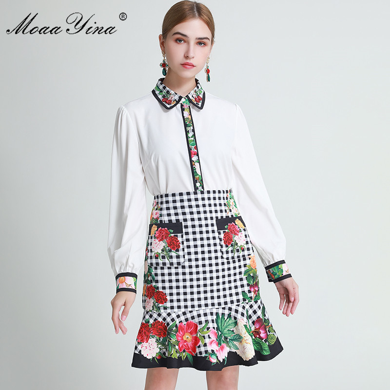 Fashion Set Spring Women' turn-down collar Beaded Long sleeve Shirt Tops+Plaid Floral-Print skirt Two-piece sets 210524, White
Fashion Set Spring Women' turn-down collar Beaded Long sleeve Shirt Tops+Plaid Floral-Print skirt Two-piece sets 210524, White